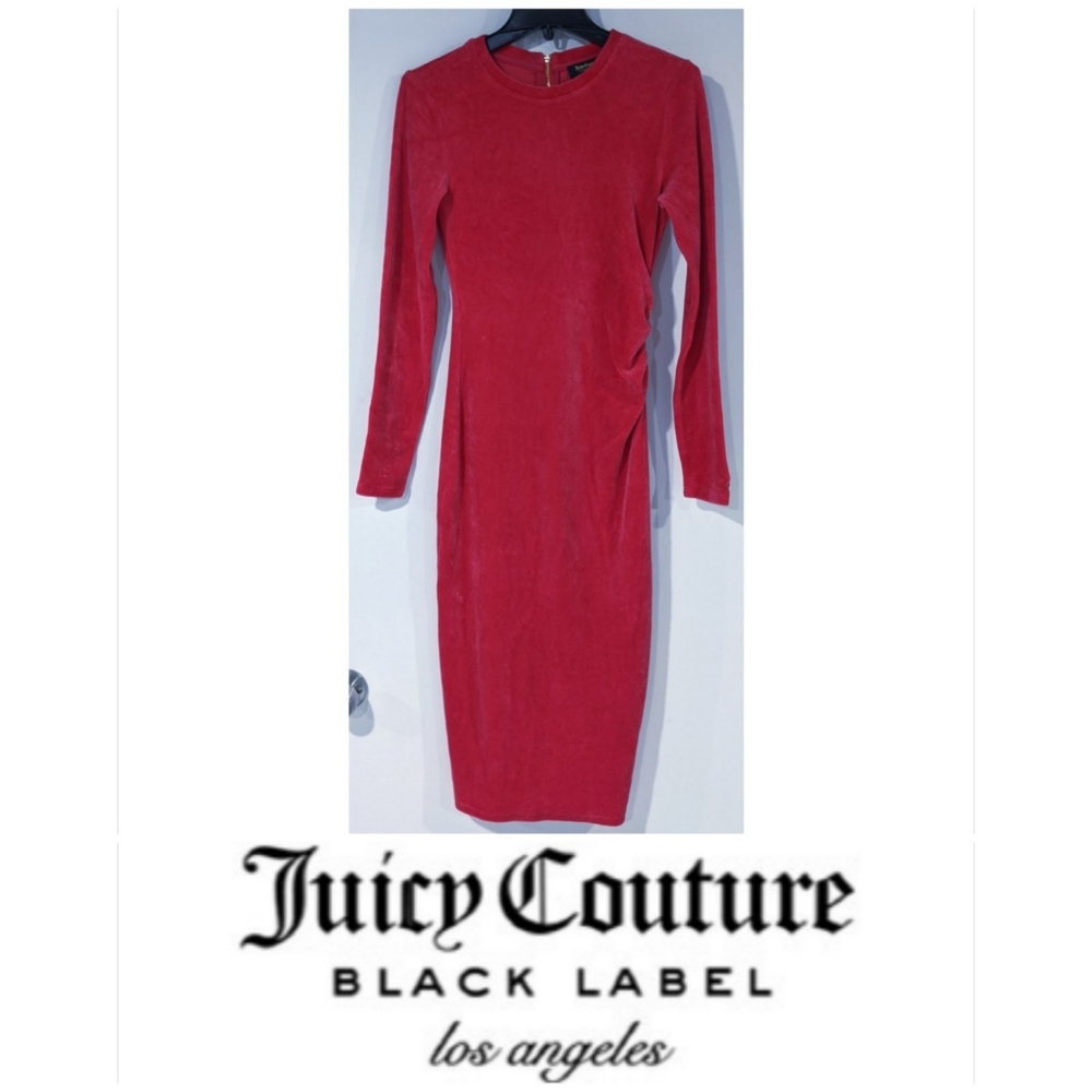 Crushed velvet Juicy Couture rusched hot pink Holiday dress